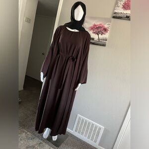 3pcs/Set Elegant Suit, Plain Sleeveless Long Dress, Elastic Material,With Cardig